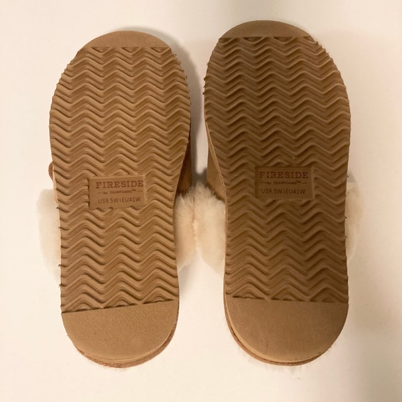 Fireside Tan White Sheepskin Leather Winter Slippers size 9.5 - Picture 12 of 15